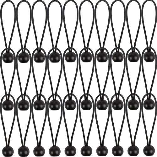 30Pcs Bungee Balls 6 Inch Black Bungee Cord Heavy Duty Heavyweight 6inch Tarp Bungee Cords Tie Down Straps Multifunction Elastic Rope for Camping, Tents, Cargo, Projector Screen, Canopy Tent