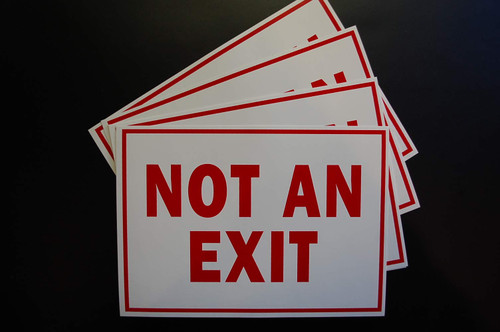 (4 Pack) Not an Exit Sign - 7" X 5" Vinyl Stickers Decals - Waterproof, Indoor or Outdoor Use Self Adhesive (X4PS40)