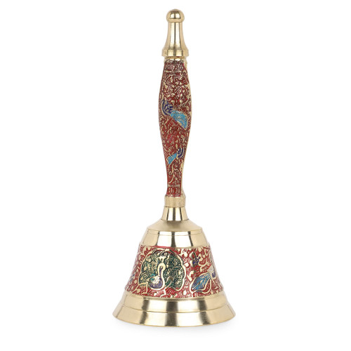 Hashcart Brass Hand Bell Call Bell Wedding Bells Super Loud Solid Brass Hand Bell | Puja Bell for Mandir Puja Handbells | Indian Religious Pooja Ghanti for Temples Diwali Decoration | 7inch