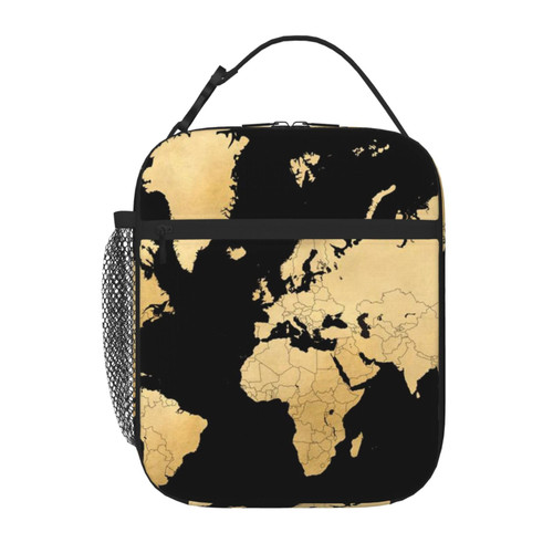 OUSIKA Lunch Bag Vintage World Map Insulated Portable Lunch Box Reusable Cooler Tote Bag For Women Men Work Travel Picnic