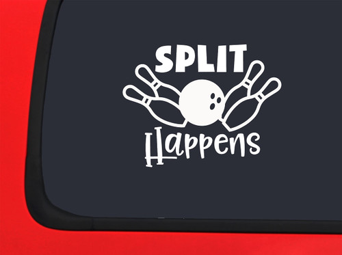 Car Sticker Split Happens Funny Bowling Ball Pins Game Pun Team Car Window Decal Sticker White 7 Inch
