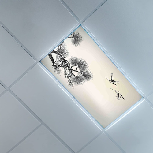 Fluorescent Light Covers for Classroom Office-Birds Pattern-Fluorescent Light Covers for Classroom Office-2ft x 4ft Drop Ceiling Fluorescent Decorative,Ecru Black