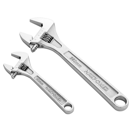 MAXPOWER 2PCS Adjustable Wrench Set, 6-Inch 10-Inch Heavy Duty Shifter Movable Spanner with Ergonomic Handle, Wide Jaw, Drop Forged Cr-V Steel, Chrome Finish, Metric/SAE