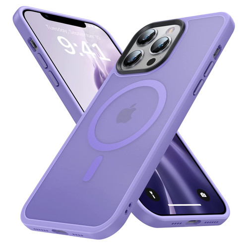 Maozis Magnetic Designed for iPhone 13 Pro Case, [Compatible with Magsafe][Military Grade Drop Protection] Protective Shockproof Translucent Matte Back Slim Phone Case for iPhone 13 Pro, Light Purple