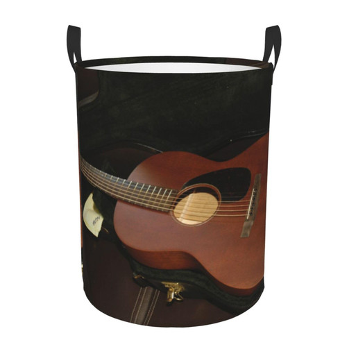 Guitar Laundry Basket Waterproof Collapsible Round Laundry Hamper Toys Clothes Organizer Gift Basket For Room