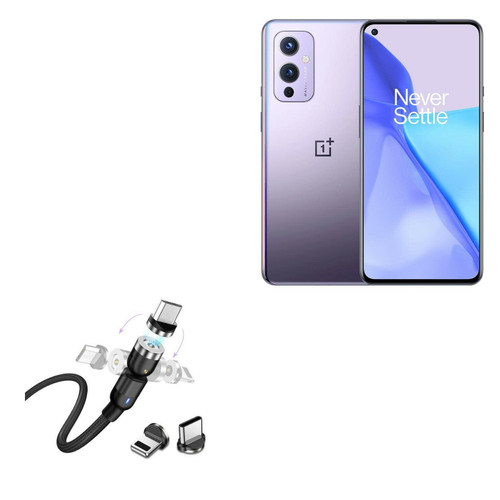 BoxWave Cable Compatible with OnePlus 9E - MagnetoSnap AllCharge Cable, Magnet Charging Cable USB Type-C Micro USB for OnePlus 9E - Jet Black