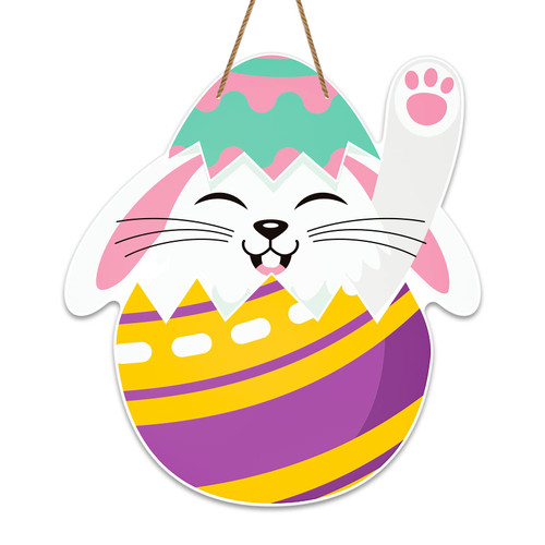 WhatSign Easter Door Decoration 10.8"x11.7" Happy Easter Bunny Eggs Door Sign Easter Eggs Door Wreath Wall Hanging Decor Signs for Home Indoor Outdoor Easter Party Spring Decorations