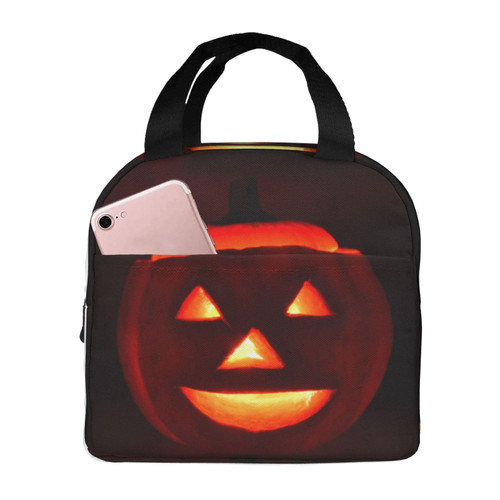 OPSREY Halloween Pumpkin Print Lunch Bag Insulated Lunch Box Reusable Lunch Cooler Tote Bag For Work Picnic Travel