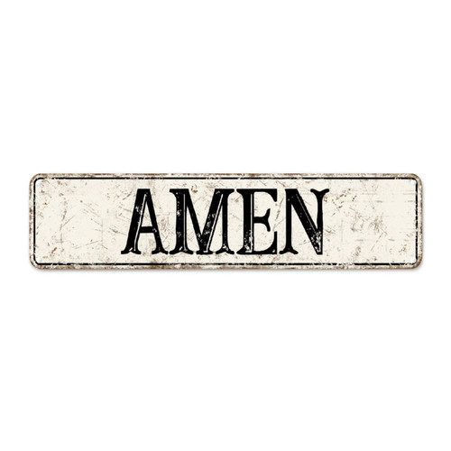 Amen Metal Tin Sign Wall Plaque Amen Decor Retro Vintage Tin Metal Sign Quality Metal Sign Road Street Signs Hanging Novelty Sign Farmhouse Decor for Front Porch Garden Outdoor 24x6in
