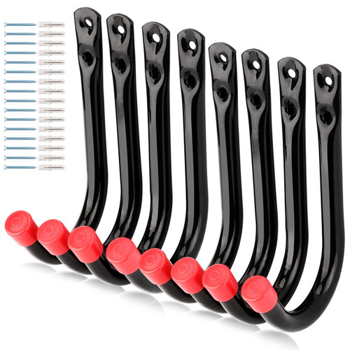 Naikozmo Garage Storage J Utility Hook, 8 Pack Heavy Duty Wall Mounted Hanging Hooks Organize Garden Tools, Gym Bags, Stroller, Toy,Power Tool, Black and Red