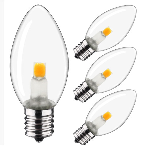 Austin Coast C7 LED Bulb-LED Night Light Bulbs-E12 C7 Candelabra LED Light Bulbs,0.6W Light Candle Bulbs Equivalent to Incandescent 7W, Warm White 2700K,50LM Non-Dimmable (2700K-4pack Clear Glass)