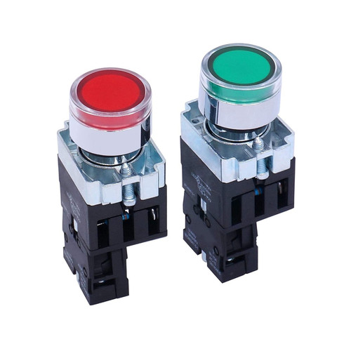 INFRI 2Pcs 22mm 1 NO 1 NC Push Button Switch 440V 10A Pushbutton Switches with LED Light Voltage 110V