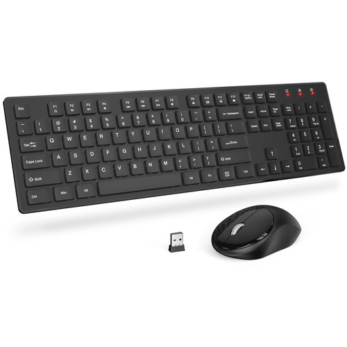 Wireless Keyboard and Mouse, Trueque Silent 2.4GHz Cordless Full Size USB Mouse Combo, Long Battery Life, Lag-Free for Computer, Laptop, PC, Windows, Mac, Chrome OS (Black)