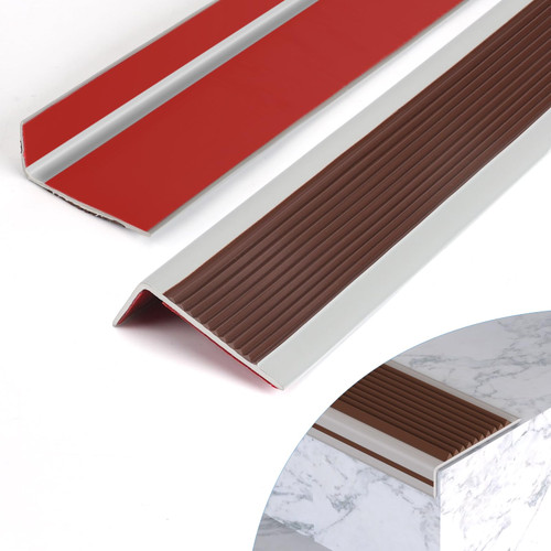Vinyl Stair Nosing Stair Edging, Stair Edge Protector, Step Edge Trim, Non-Slip and Waterproof Outdoor Indoor Stair Edge Self Adhesive Rubber Strips(3.3Ft, Brown)