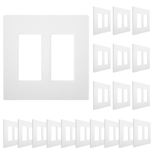 TAKETEK Screwless Decorator Wall Plate, 2-Gang White Switch Plate Covers, Switch Cover Plate,Unbreakable Polycarbonate Thermoplastic, Glossy, 10 Pack