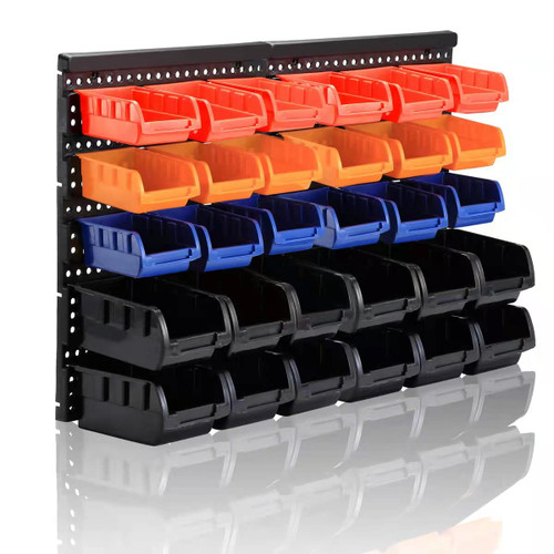 MULSAME Wall Mounted Storage Bins Parts Rack 4 Colors 30PCS Bin Organizer Garage Plastic Shop Tool, Garage Organizers and Storage