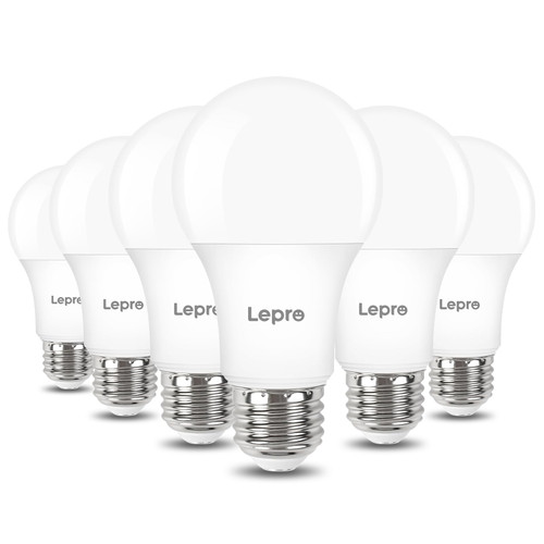 Lepro Dimmable LED Light Bulbs 60 Watt Equivalent, 9.5W 800LM Daylight White 5000K, A19 E26 Standard Medium Base, UL FCC Listed, 15000 Hour Lifetime, 6 Packs