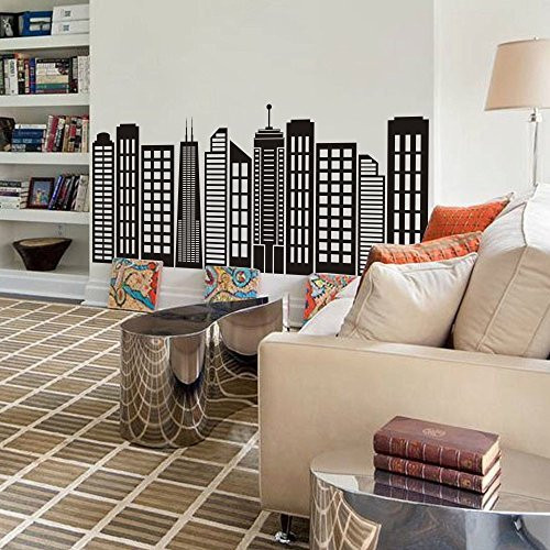 DigTour WallArt Simple Geometric City Skyline Silhouette Custom Vinyl City Building Decals for Home (XX-Large,Black)