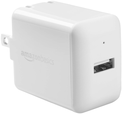 AmazonBasics 12W One-Port USB-A Wall Charger (2.4 Amp) for Phones (iPhone 13/12/11/X, Samsung, and more) - White