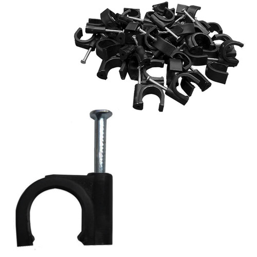 SWZHAI 100PCS Black Half Clamp J-Hook with Nail, 20mm/3/4" Pex Clamps Nail in Cable Clips Ethernet Cable Nails Wire Clips, Cable Tacks Pex Hangers for Tubing Pipe Pex Cable Pipe Support(20mm)