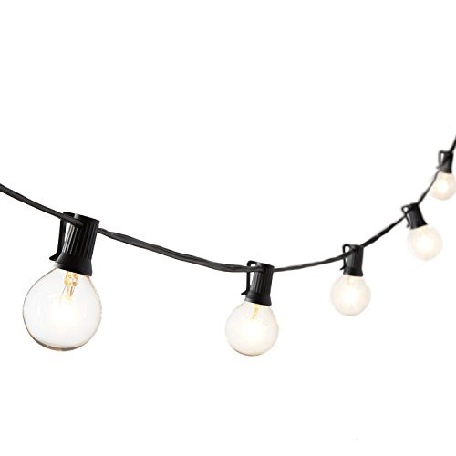Globe String Lights - Outdoor Indoor, G16.5 (G40) Clear Bulbs, 28 Ft. Black Wire, Commercial Grade, Connectable, Plugin - UL Listed
