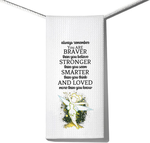 LEVLO Fairy Tale Kitchen Towel Fairy Pixie Fans Gift You are Braver Stronger Smarter Than You Think Fairy Dish Towel Waffle Weave Fairy Motivational Kitchen Decor(Tinker Bell Towel)