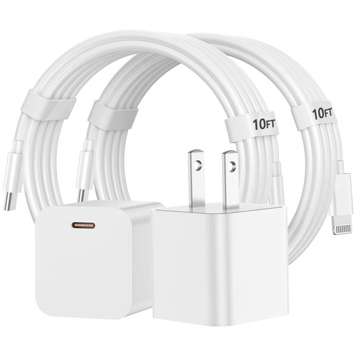 2Pack [Apple MFi Certified] Fast Charging USB C Charger Block PD Wall Plug with 10ft USB C to Lightning Cable for Apple iPhone 14/13/12/11/Pro Max/Mini/Pro/XR/iPad/Plus