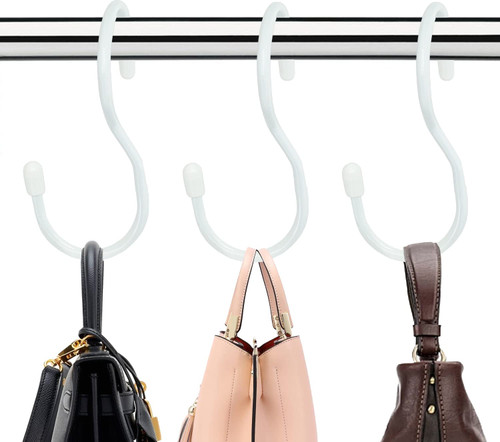 12 Pack Purse Hanger for Closet,Unique Twist Design Bag Hanger Purse Hooks, Large Size Closet Rod Hooks for Hanging Bags, Purses, Handbags, Belts, Scarves, Hats,Clothes, Pans and Pots (White)