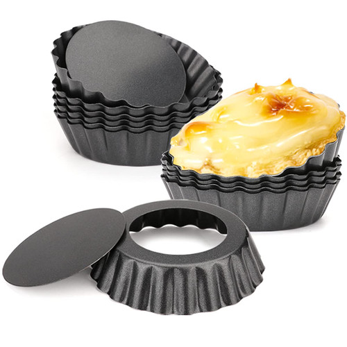 Cyimi 12 pcs Egg Tart Molds, 3" Mini Tart Pans Removable Bottom, Cupcake Cake Muffin Mold Tin Pan Baking Tool, Reusable Quiche Bakeware Carbon Steel for Pies, Quiche, Cheese Cakes, Desserts