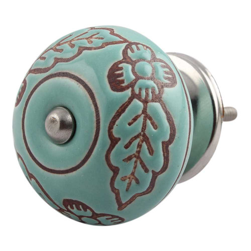 Indian Shelf 8 Pieces Cabinet Pulls Single Hole | Leaf Flower Furniture Knobs | Green Farmhouse Cabinet Knobs | Ceramic Cute Drawer Knobs | Nursery Dresser Knobs | Children's Drawer Pulls and Knobs