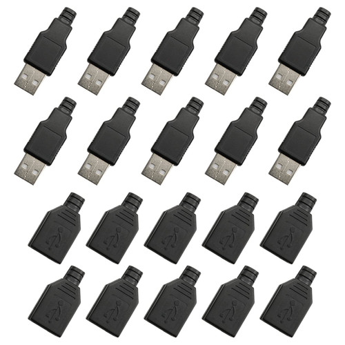 MEETOOT 20pcs USB Type A Male Female USB 4 Pin Plug Socket Connector (10pcs Male + 10pcs Female) with Black Plastic Cover