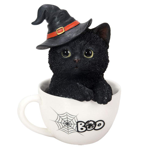 Pacific Giftware Halloween Witches's Black Kitten Cat in Tea Cup Collectible Figurine Home Decor
