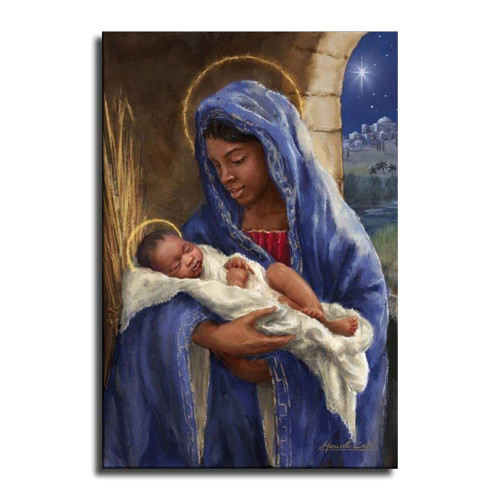 HJQ African American Black Mary Our Madonna and Child Baby Jesus Canvas Wall Art Poster Picture Print Home Room Decor Mural -280 (16x24inch-NoFramed)