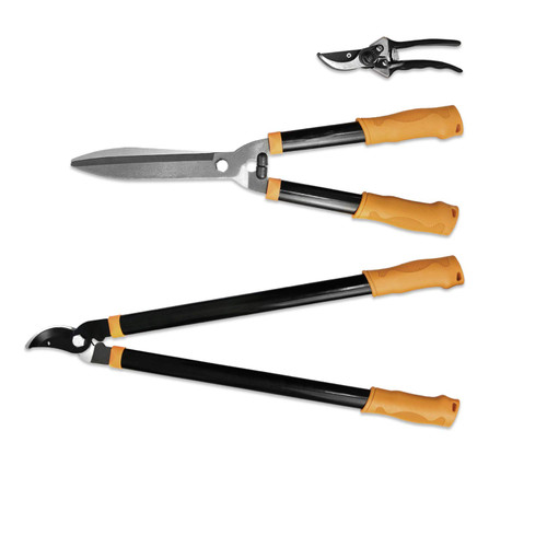 E&K Sunrise Garden Tree Tools Set 3 Piece Best for Lawn & Garden Care Garden Kit with Lopper, Hedge Shears and Pruner Shears, Tree & Shrub Care Kit
