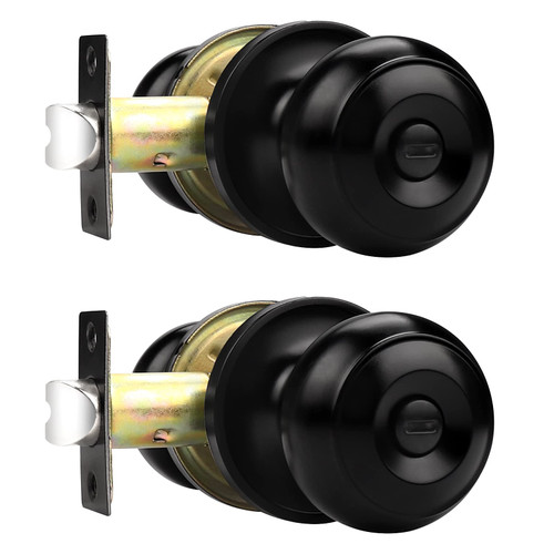 Probrico Matte Black Privacy Door Knobs for Bedroom Bathroom, Stainless Steel Keyless Interior Door Handles Bath/Bed Lockset, 2 Pack