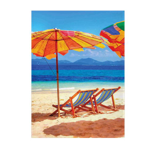 Seaside Throw Blanket, Deck Chairs Overlooking Tropical Sea of Thailand Beach Exotic Holiday Picture, for Bedroom, Couch, Livingroom, Chair, Pets, Outdoors, 50" x 60" Orange Blue