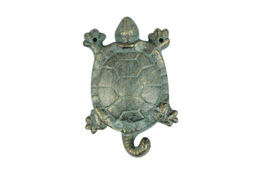 Hampton Nautical Cast Iron Turtle Key Hook, 6", Antique Bronze