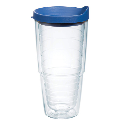 Tervis Clear & Colorful Lidded Made in USA Double Walled Insulated Tumbler Travel Cup Keeps Drinks Cold & Hot, 24oz, Blue Lid