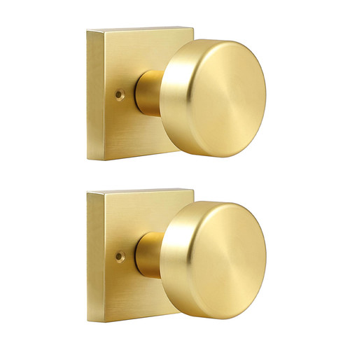coolnews 2 Pack Gold Dummy Door Knobs Interior, Single Sided Square Modern Dummy Door Knob Door Handle for Hall/Closet, Satin Brass