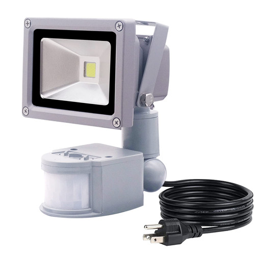 HANNAHONG LED Motion Sensor Flood Light Plug in,Dusk to Dawn Outdoor Auto ON/Off Spot/Security/Work Light,6500K Daylight,IP66 Waterproof,Garage Yard Patio Porch Lighting 10W