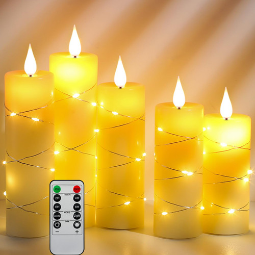 Da by Flameless Candles, 5-PCS LED Candles, Battery Candles,Timer Function, Real Wax