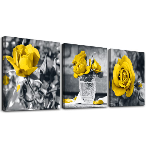 Canvas Wall Art For Bedroom Wall Decor For Kitchen Living Room Decor Girls Room Wall Decorations Black And White Wall Pictures Artwork Yellow Rose Flowers Canvas Prints Bathroom Home Decor 3 Piece Canvas Wall Art For Bedroom Wall Decor For Kitchen Living Room Decor Girls Room Wall Decorations Black And White Wall Pictures Artwork Yellow Rose Flowers Canvas Prints Bathroom Home Decor 3 Piece