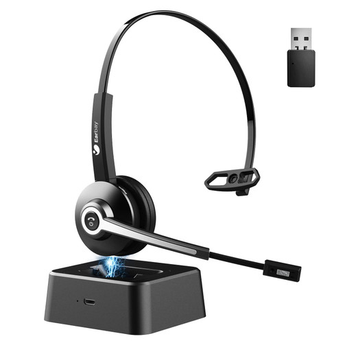 Earbay Trucker Bluetooth Headset, Wireless Headset with Microphone Noise Canceling & USB Dongle, Bluetooth Headphones with Mic Mute & Charging Base for PC Computer/Phones/Office/Zoom/Skype/Meeting Earbay Trucker Bluetooth Headset, Wireless Headset with Microphone Noise Canceling & USB Dongle, Bluetooth Headphones with Mic Mute & Charging Base for PC Computer/Phones/Office/Zoom/Skype/Meeting
