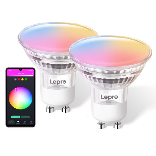 Lepro Alexa GU10 Smart Light Bulbs - RGB Color Changing LED Bulb Works with Alexa & Google Assistant, Voice and App Control, 50W Equivalent Track Light Bulb, No Hub Required, 2.4G WiFi Only, 2 Pack