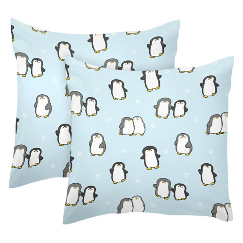 JAVENPROEQT Decorative Square Throw Pillow Covers Set of 2 Cartoon Penguins Pillow Case for Home Office Car, 18 x 18 inches