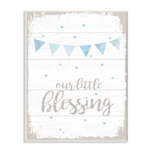 Stupell Industries Our Little Blessing Blue Kids Word, Design by Artist Daphne Polselli Art, 13 x 0.5 x 19, Wall Plaque