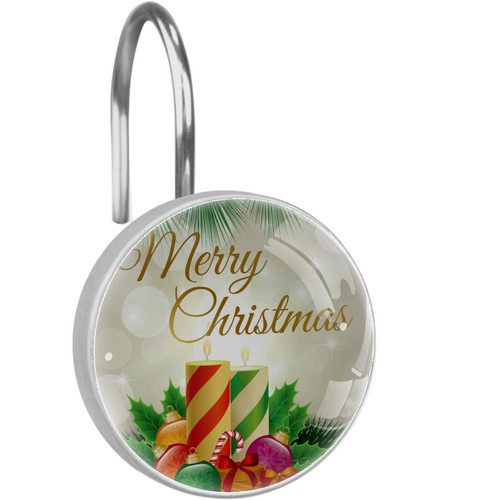 Shower Curtain Hooks Round Crystal Glass, Set of 12 Shower Curtain Rings - Shower Hooks for Curtain Shower Rings, Merry Christmas