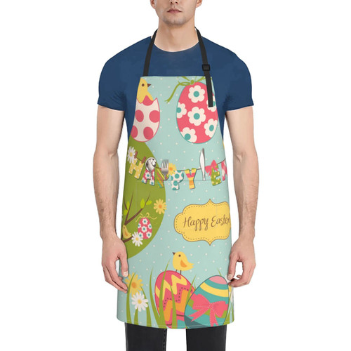 Unisex Bib Apron Easter Chocolate Rabbit Eggs Chicks Waterproof Kitchen Cooking Aprons With 2 Pockets