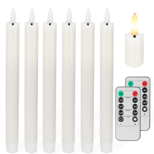 Flameless Taper Candles with 3D Wick, 9.6" Real Wax LED Candles with 2 Remote and Timer, 6 Pack Flickering Candlesticks Battery Operated, Electric Candles for Home, Wedding, Party, Decor, White Flameless Taper Candles with 3D Wick, 9.6" Real Wax LED Candles with 2 Remote and Timer, 6 Pack Flickering Candlesticks Battery Operated, Electric Candles for Home, Wedding, Party, Decor, White