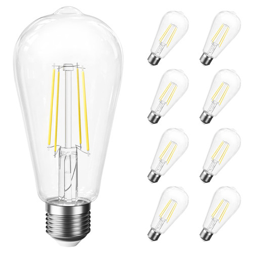 SHINESTAR 8-Pack E26 LED Bulb 60 watt, Dimmable, Vintage Edison Light Bulbs, 4000K Bright White